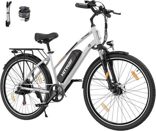 Vélo Électrique, 28" Vélos à Assistance Électrique, Ville E-Bike avec Batterie Amovible 36V 12Ah, Moteur 250W, 7 Vitesses, E-Bike Urbain pour Adulte Homme Femme Autonomie jusqu'à 35-90km Blanc Avec batterie 36V13Ah