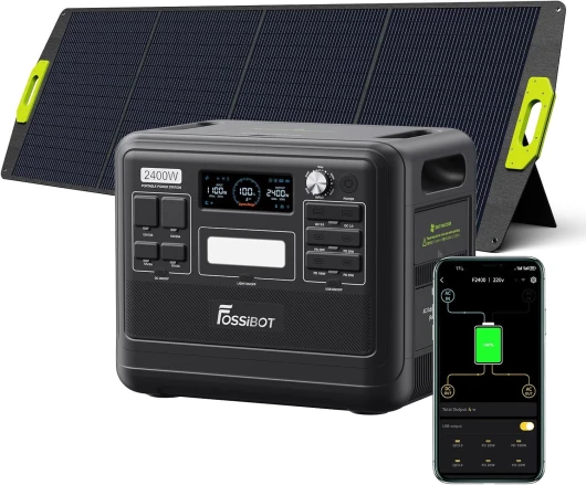 Generateur Electrique Portable 2400W/2048Wh avec Panneau Solaire 200W, Générateur Électrique, LiFePO4 Batterie, 3x230V Pure Sine Wave CA Outlet pour UPS, pour Camping-cars, Jardin, RV
