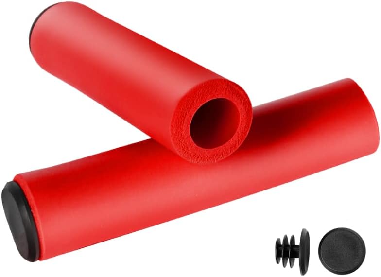 SANKRO Poignées de vélo (2 unités) - Poignées VTT - Poignées VTT - Mousse de silicone - Ergonomiques - Ultra légères (noir/bleu/vert/rouge/orange/jaune/rose)