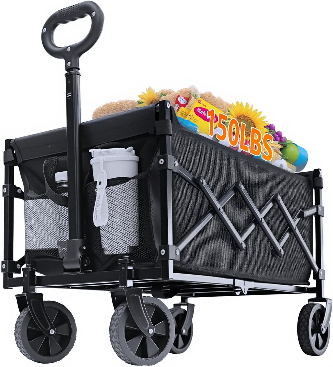 Chariot Utilitaire Pliable avec Roues et poignée télescopique pour Le Jardinage, Le Camping, Le Shopping et Les Sports de Plein air Ferreux 70L