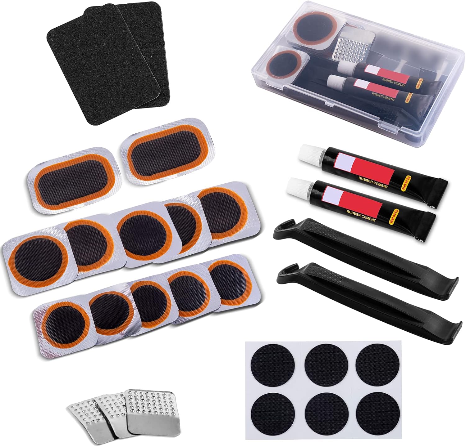 Kit de RéParation Pneus de véLo - Kits de réparation, avec 24 de Vulcanisation Rustine, pour rustine véLo Chambre a air, VTT, Pneu Moto, Les vélos de Route et de Black-3