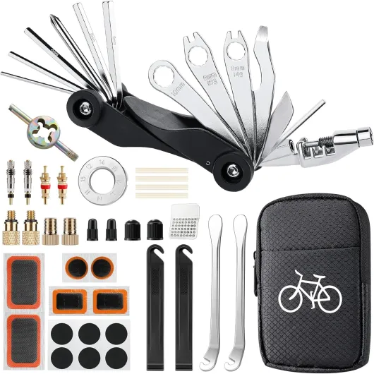 Kit Reparation Velo, 37 Pièces Trousse d'outils de Vélo, Kit Réparation Pneu Velo, Rustine Velo, Accessoire Velo, 17 en 1 Multifonction Vélo Réparation Outil, Kit Crevaison Velo pour VTT, Route