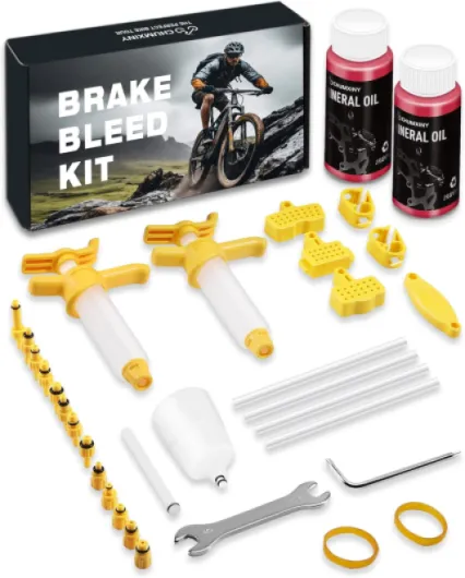Kit Purge Freins pour Shimano, TEKTRO, TRP Hydraulic Disc Brakes - Kit de Purge de Freins VTT Comprenant Un Entonnoir Transparent, 120ML de Liquide de Frein à l'huile minérale.
