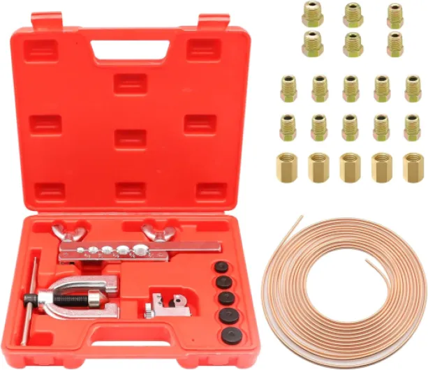 Kit D'Outils Pour éLargir Les Conduites De Frein, Ligne Frein en Acier 7.6 M, DiamèTre 4,75 Mm, Avec 16 Raccords + 5 Connecteurs, IdéAl Pour Les SystèMes De Freinage Hydrauliques De Voiture