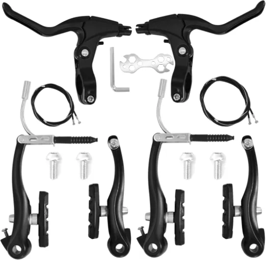 Kit de Frein Velo Tout en Aluminium, Frein VTT avec Leviers Patin Cable Frein Velo, Freins pour Vélo V-Brake avant et arrière, Ensemble de Freins Noir Universel de Vélo pour Velo Pliable VTT BMX