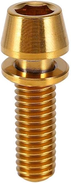 6Pcs Boulons en Titane M5x16 Vélo Tige Vis de Boulon VTT Vélo de Route Titane Vis à Tête Conique avec Rondelle pour MTB doré M5x16
