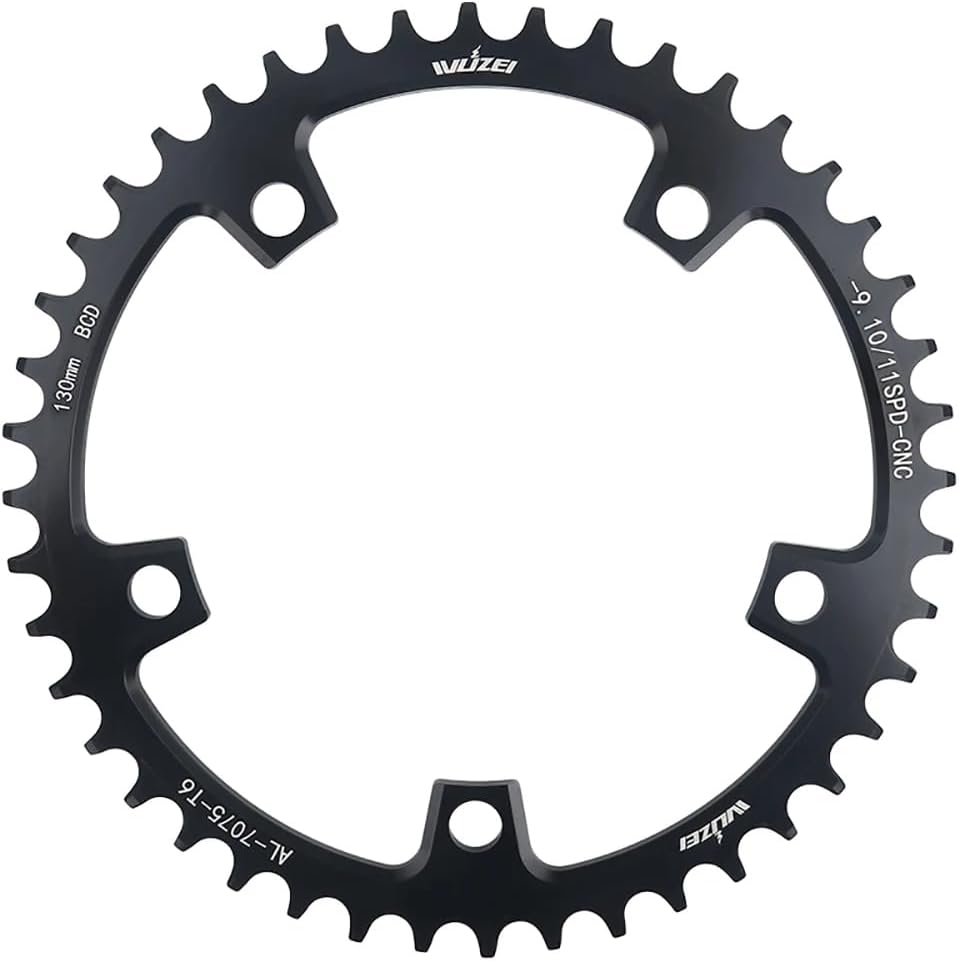 BIKECO Plateau large et étroit pour vélo 110/130BCD 5 vis Plateau rond 36/38/40/42/44/46/48/50/52/54/56/58/60T pour vélo de course VTT 9, 10, 11 vitesses 130BCD 42T