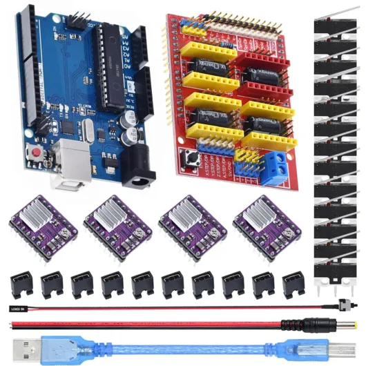 DAOKAI CNC Shield V3.0 Carte d'extension CNC Kit CNC pour imprimante 3D avec carte de développement, module de pilote de moteur pas à pas DRV8825, capuchon de cavalier, interrupteur de fin de course
