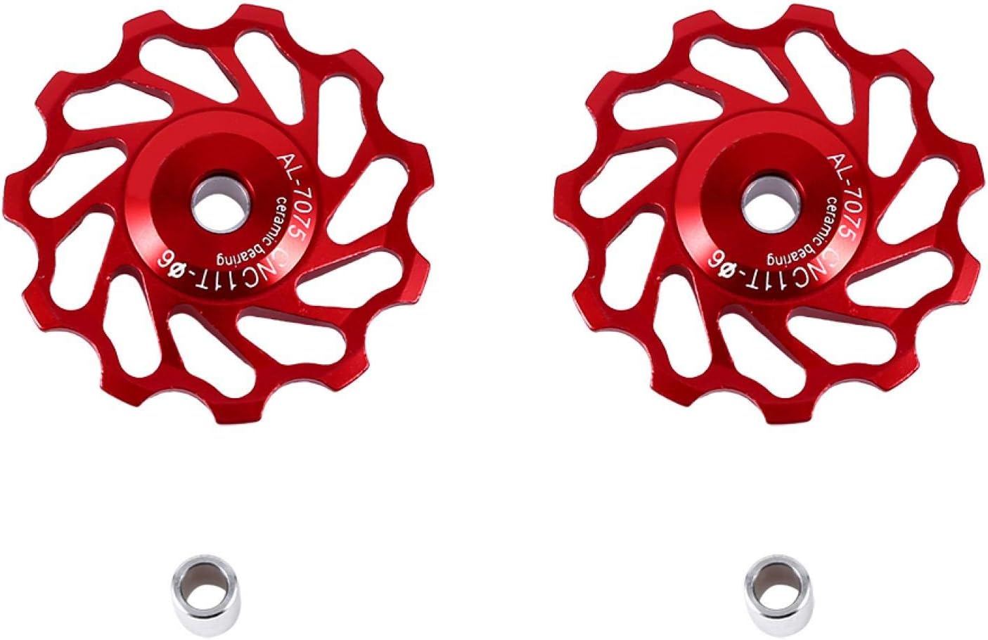 2pcs Poulie Dérailleur Arrière Poulie de de Vélo Poulie en Céramique Partie de Galet de Guidage du Dérailleur Arrière(11T-Red)