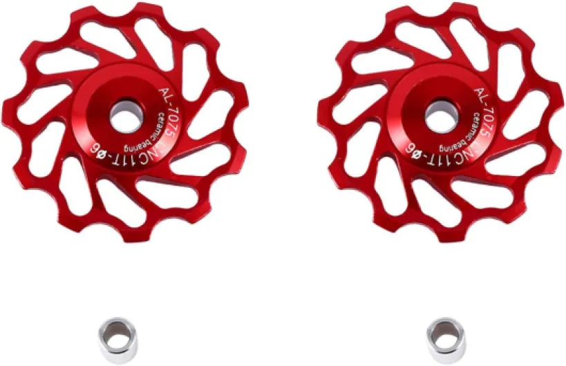 2pcs Poulie Dérailleur Arrière Poulie de de Vélo Poulie en Céramique Partie de Galet de Guidage du Dérailleur Arrière(11T-Red)