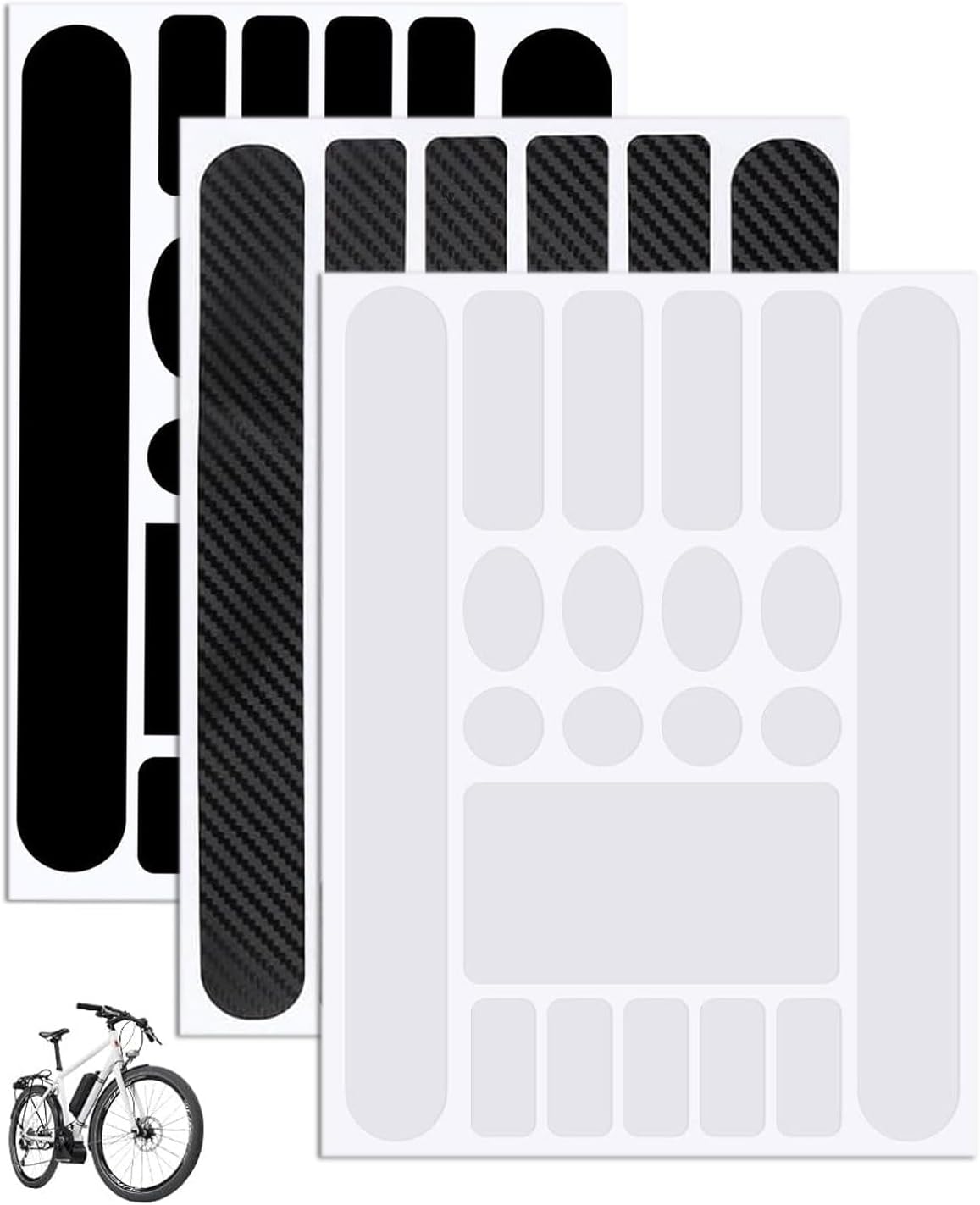 KEMUZ Lot de 3 Autocollants Protection Cadre VTT en Fibre de Carbone, Film Résistant aux Rayures et à la Chaîne, pour Vélos de Montagne et Route