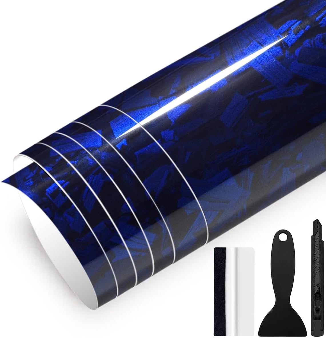 GRTHTATI 150cm x 30cm Covering Forgé Carbone de Voiture Film Autocollant Adhésif Film Carbone de Protection pour Voiture Intérieure/Extérieure, Moto, Vélo (Bleu Brillant, 30cm x 150cm) 30cm x 150cm Bleu Brillant