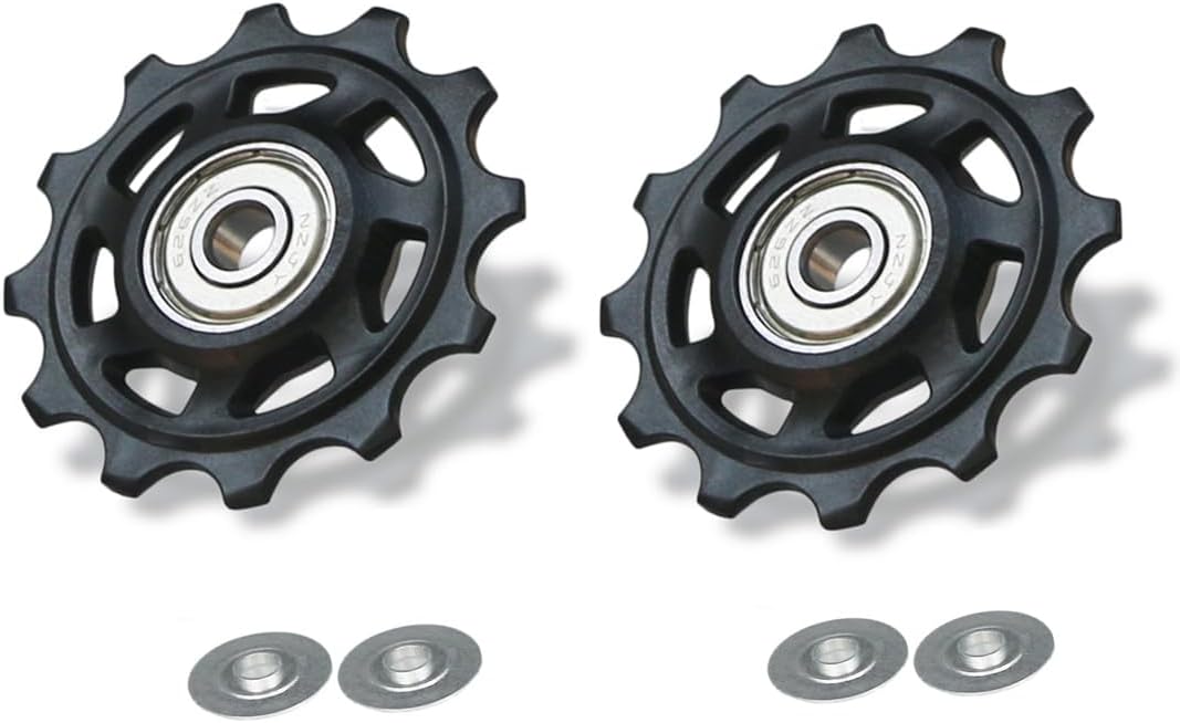 Kit galet tendeur, 2pcs 12T Kit de Roues Jockey Poulie de Mécanisme Vélo pour Dérailleur 5/6/7/8 Vitesses Écrou Rondelles Raccords, poulie pour dérailleur arrière