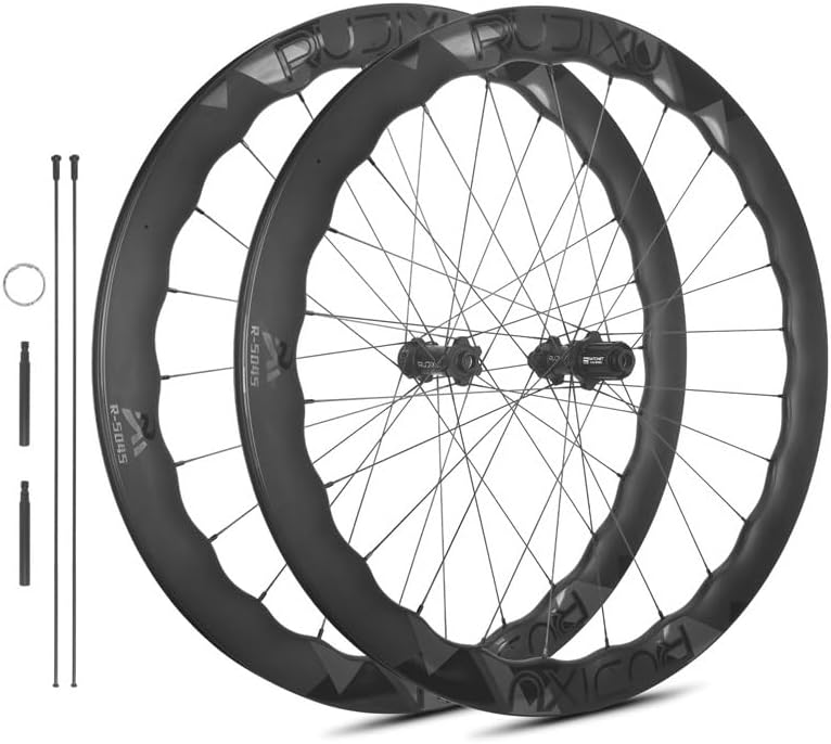 Roues Avant et arrière de vélo de Route Ultra-légères 700C pour Cassette 8-12 Vitesses, Jantes Carbone 5045 mm, Roues tubeless Ready, roulements céramique, cliquet 54 Dents, Frein à Disque à verrouil HG