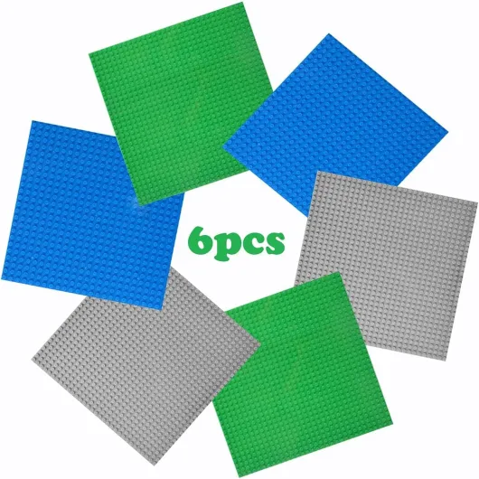 Lot de 6 Plaques de Base pour Lego Classic Compatible avec Toutes Marques - Plaque de Base - 25.5x25.5cm, Mutlicolore(Vert-Bleu-Gris)