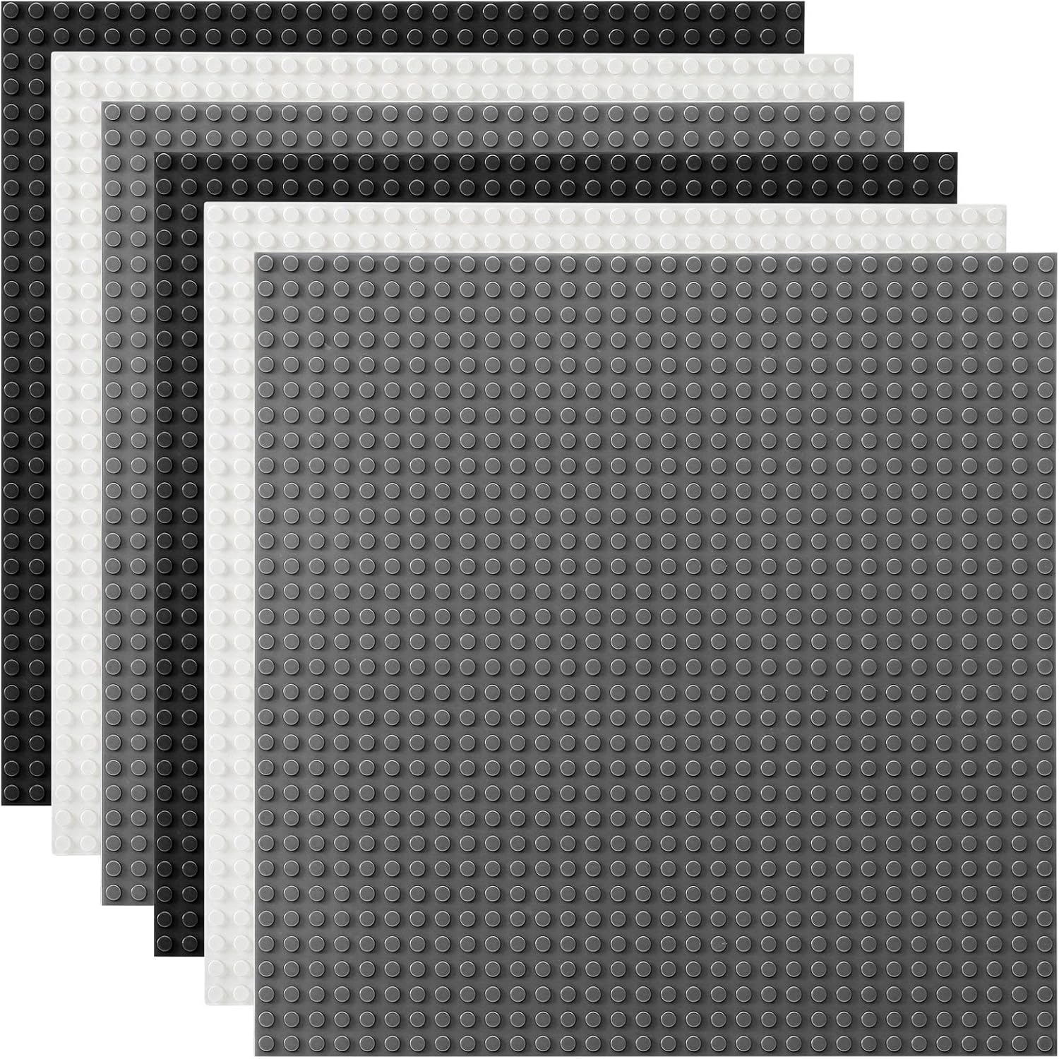 Lot de 6 Plaques de Construction Compatibles avec la Plupart des Marques, 25 x 25 cm, Plaque de Base Blanche Gris Le Noir Blanc/Gris Foncé/Noir 25 x 25 x 0.3
