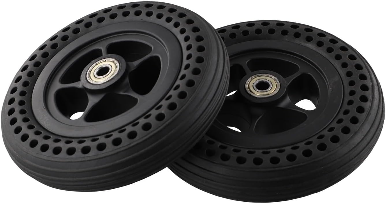 Lot de 2 roues pleines pour scooter électrique, pneus pleins de 6 pouces 6 x 1 1/4 avec moyeu de roue pour fauteuil roulant, scooter électrique avec moyeu de roue, pneus de rechange pour (2pc)