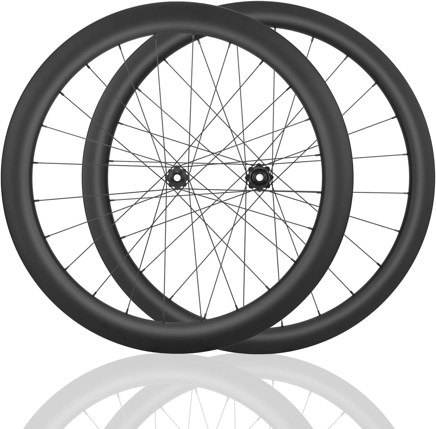 HZXQCVB 700C Fibre De Carbone Roues De Vélo De Route Axe Traversant Roues Avant Et Arrière Verrouillage Central Frein À Disque Moyeux 24H pour Cassette 8/9/10/11/12 Vitesses(60MM) 60MM Noir