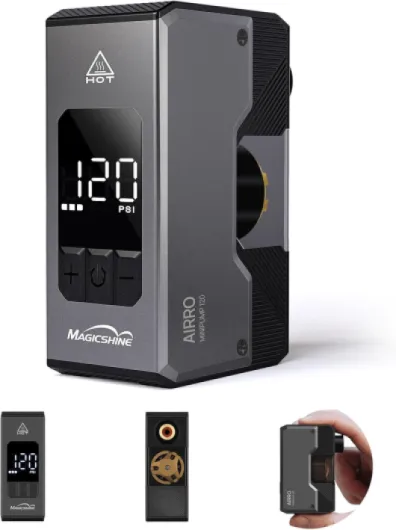 Mini Pompe à vélo électrique Magicshine AIRRO, gonfleur Velo Electrique,120 PSI Max., arrêt Automatique, avec manomètre numérique et valves Presta et Schrader, VTT, Ville, vélo électrique et Ballon