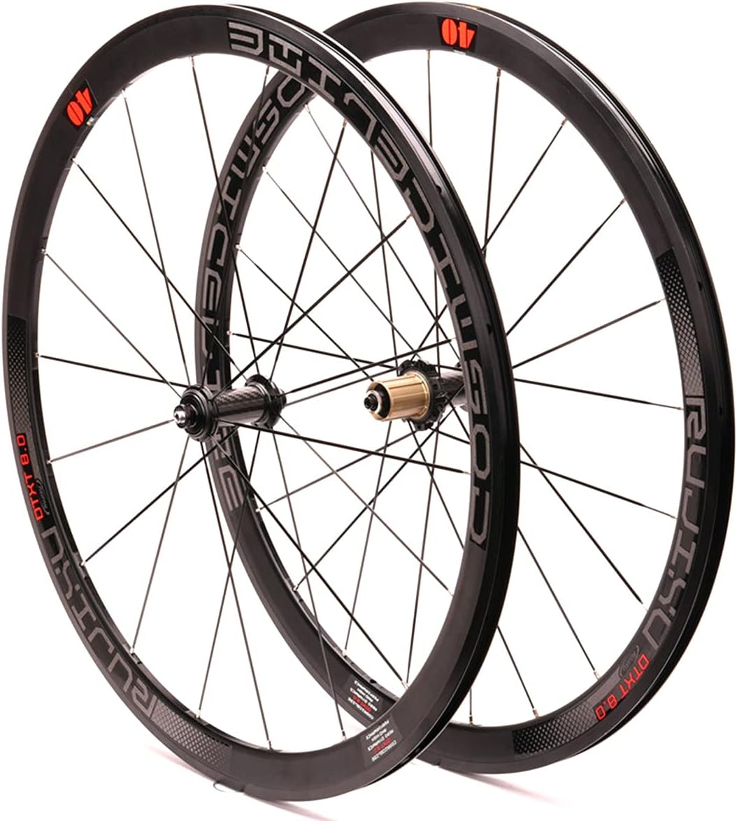 Paire Roues Vélo Route 700c Roue Vélo Course Jantes Double Paroi 40mm 8-11 Vitesses Cassette Moyeu en Fibre De Carbone Roue À Dégagement Rapide Frein sur Jante 1900g 700C Black Hub