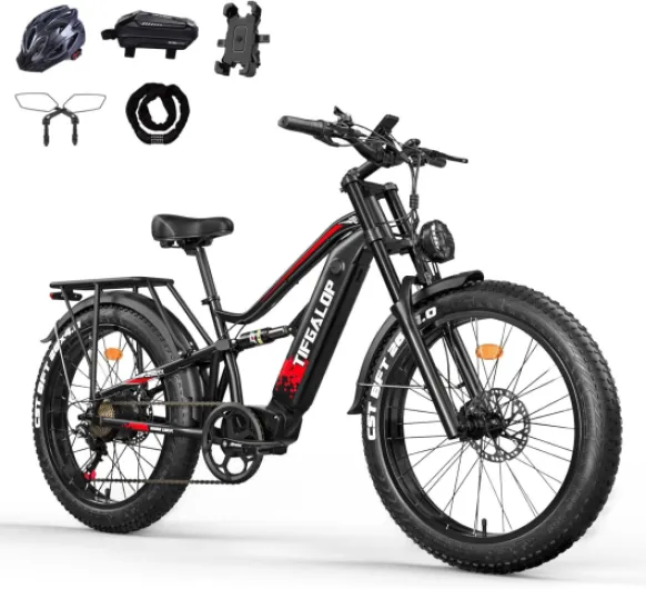 Lohang Vélo électrique pour Adultes, VTT 26 Pouces, Batterie 52 V 19/21 Ah, autonomie jusqu'à 40-90 km, Moteur Unique/Double, Double amortisseurs, 7 Vitesses, vélo électrique de Plage et de Neige 19Ah-noir-Moteur unique