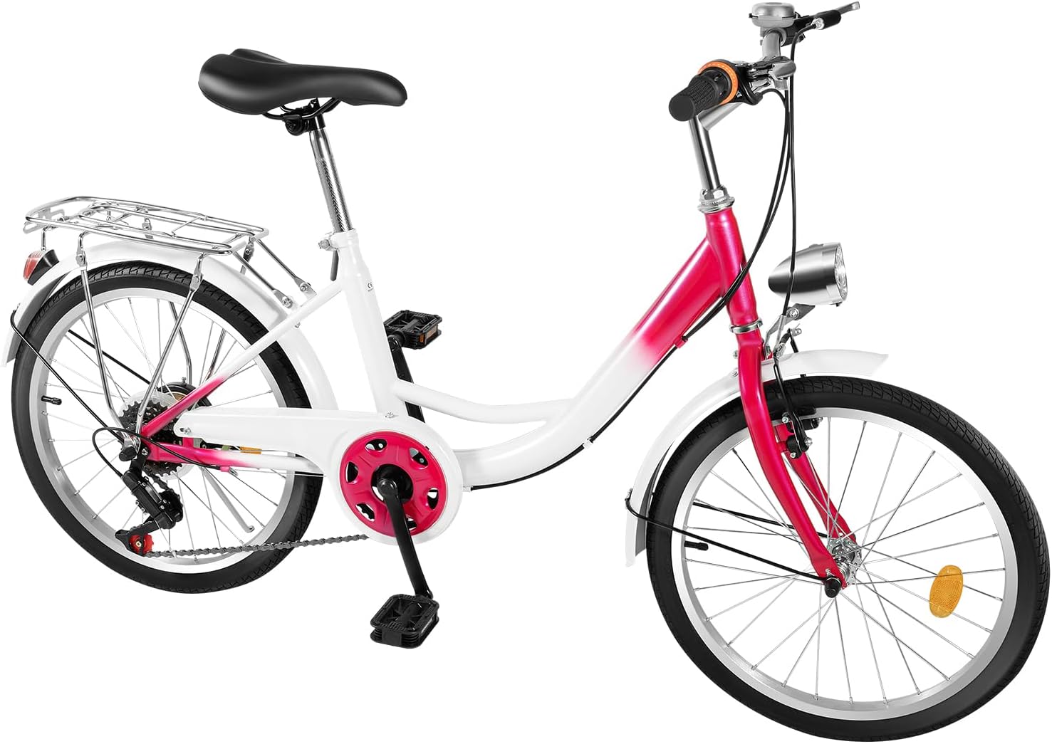 Vélo de 20 pouces, capacité de charge de 198 lbs, 6 vitesses, vélo de ballet, en acier au carbone, réglable en hauteur, VTT, VTT, avec lampe à batterie, pour villes, plages