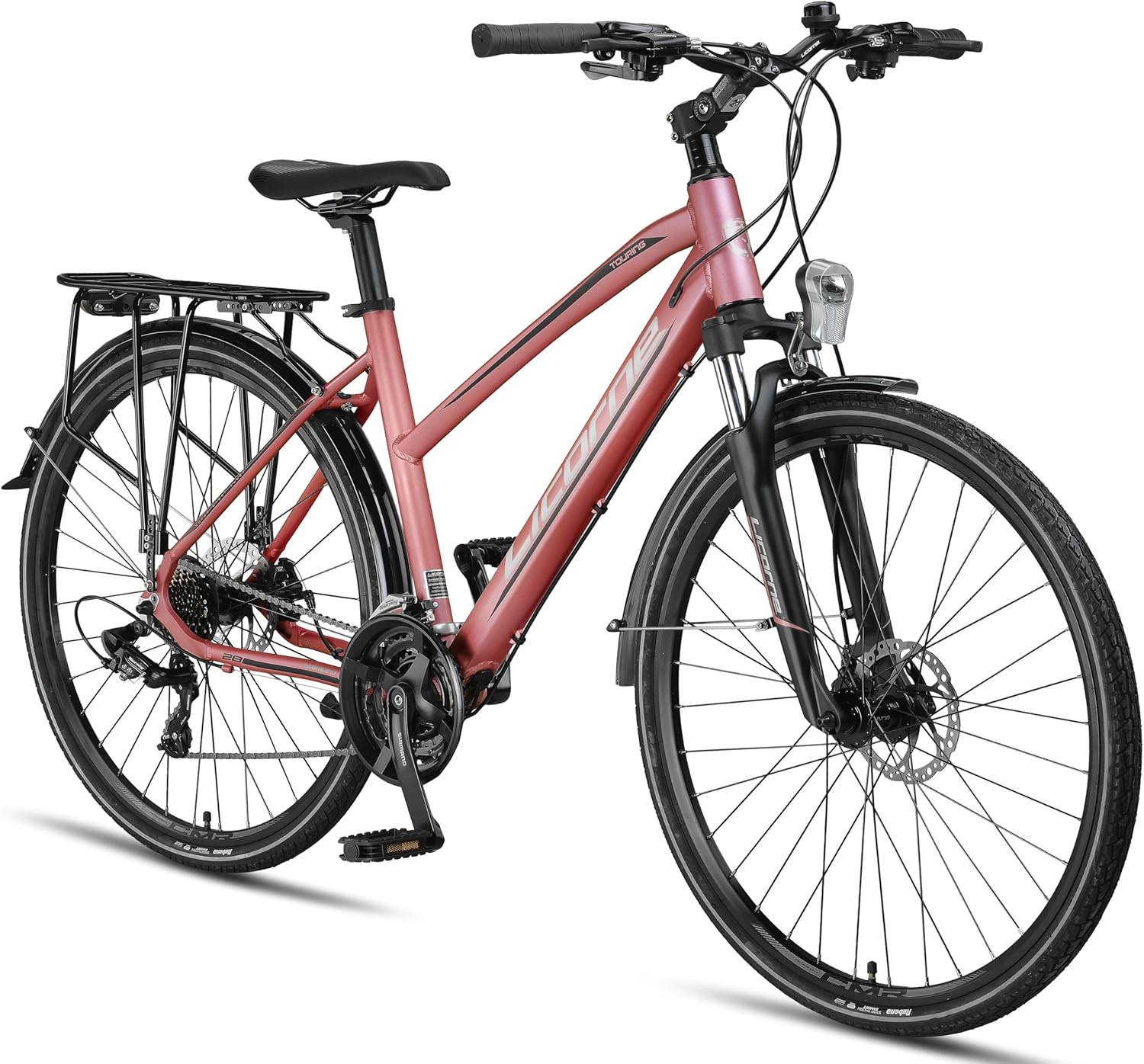 Licorne Bike Vélo de trekking 28’’, avec frein à disque en aluminium, 21 vitesses, VTT, vélo de cross, pour femme, homme, garçon, fille Rose pour femme
