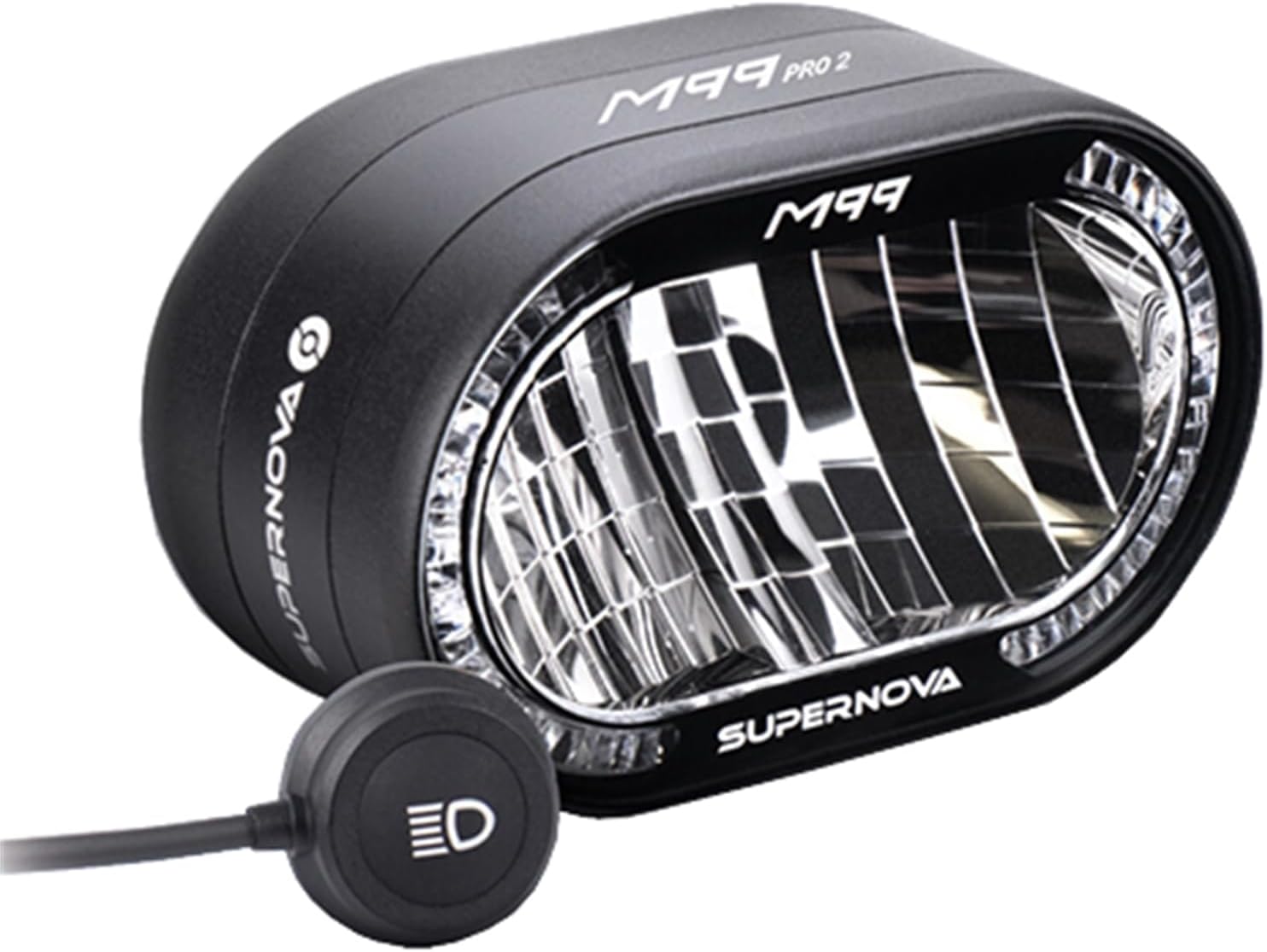 Supernova E-Bike-Scheinwerfer M99 Pro 2, E-45 Schwarz, Tagfahr-/Fernlicht, 450 LX, V-M99-E12-MBLK