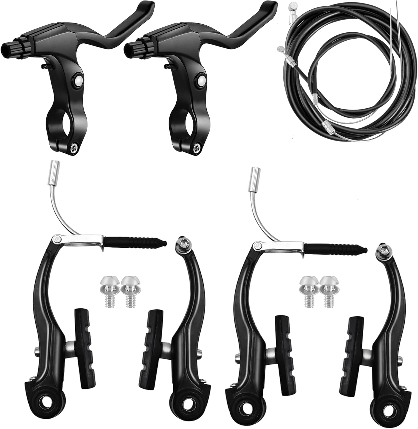 Hmfmdy Kit de frein de vélo, kit de frein pour la plupart des vélos, VTT, frein hybride universel avant et arrière, kit de leviers de câble d'étrier de frein, clé à vis multi-outils Noir
