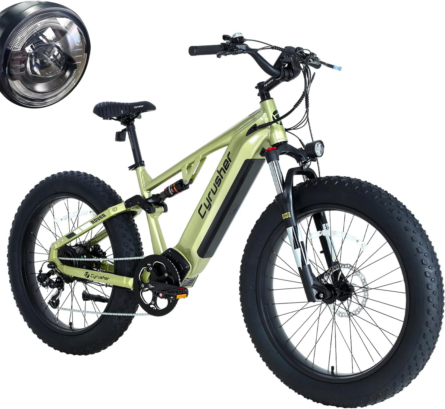 Vélo Électrique en Alliage d’Aluminium Rover 26Pouces, 250W 25 km/h 52V 16Ah 811Wh 101 km, Suspension intégrale, Freins à Disque Hydrauliques Vert Phare amélioré offert Rover cadre haut