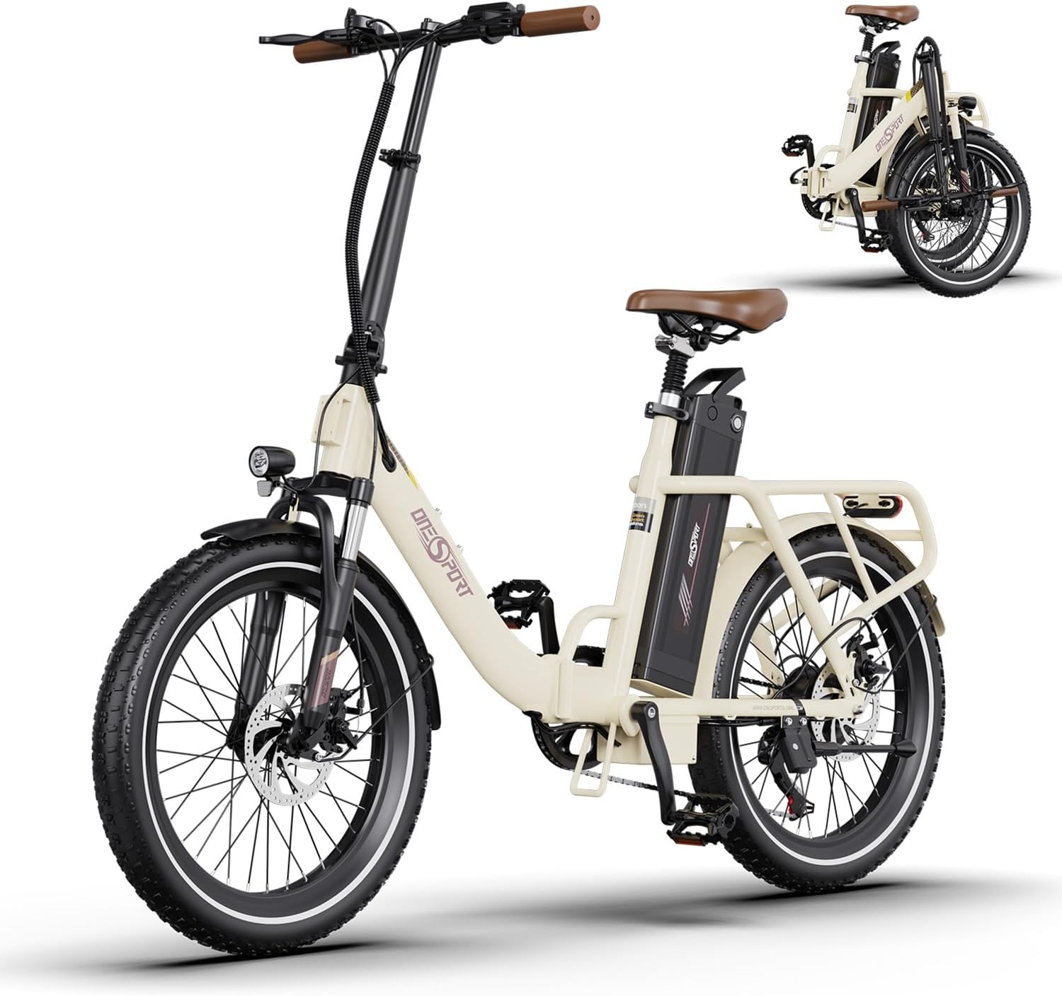 OT16-2 Vélo Électrique Pliant, 20 Pouces Ebike avec Batterie Amovible 48V 17Ah & Moteur 250W, 3 Modes de Conduite, Écran LCD Intelligent et Connexion Bluetooth, Urban Velo Pliant Adulte Cremefarben