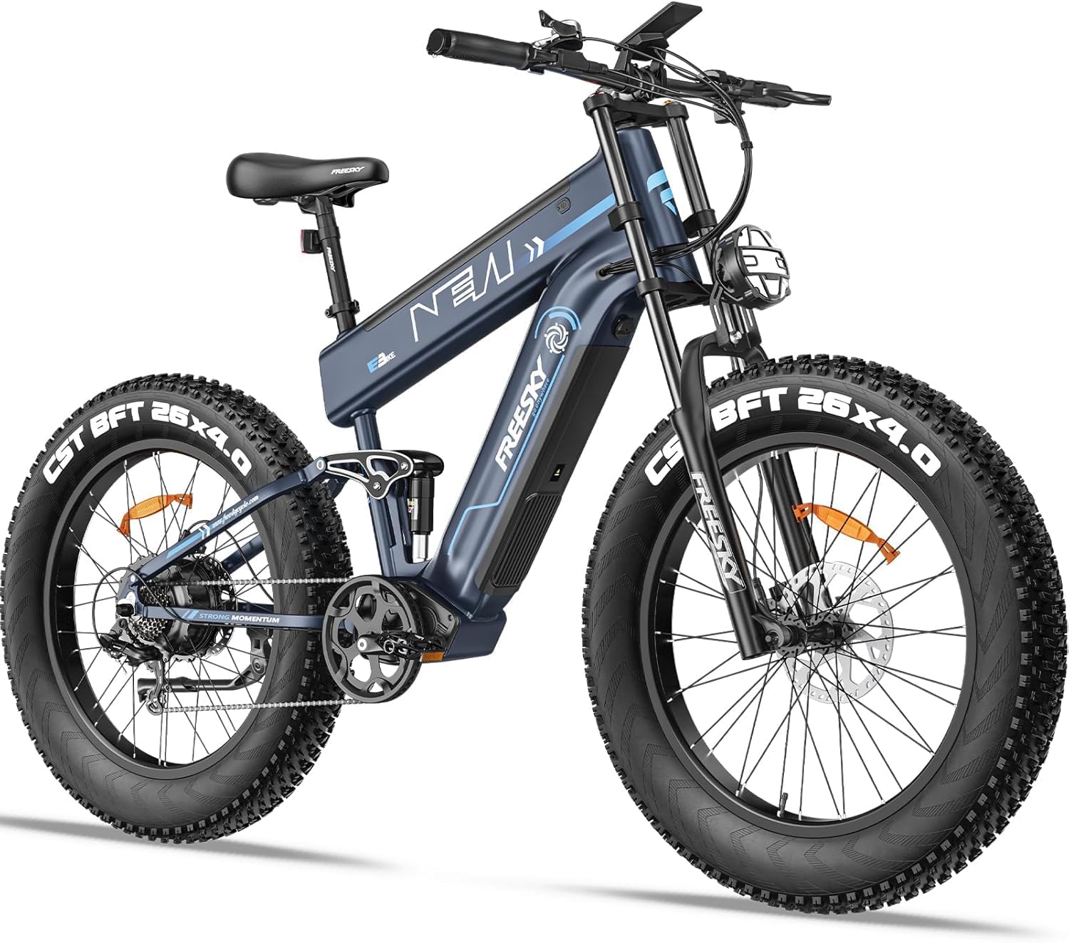 FREESKY Alaska Pro Vélo Électrique, 48V 41Ah Double Batterie Amovible, Autonomie 145-260km, 26"*4.0" Fat Tire Suspension Totale VTT Électrique Adulte, Velo Electrique, Écran LCD, Shimano 7 Vitesses Bleu Alaska Pro