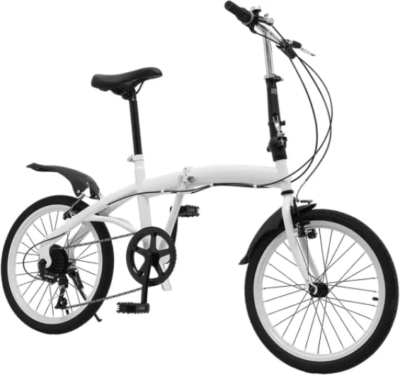 Vélo pliant 20" - En acier au carbone - 7 vitesses - Siège en cuir synthétique léger - Blanc