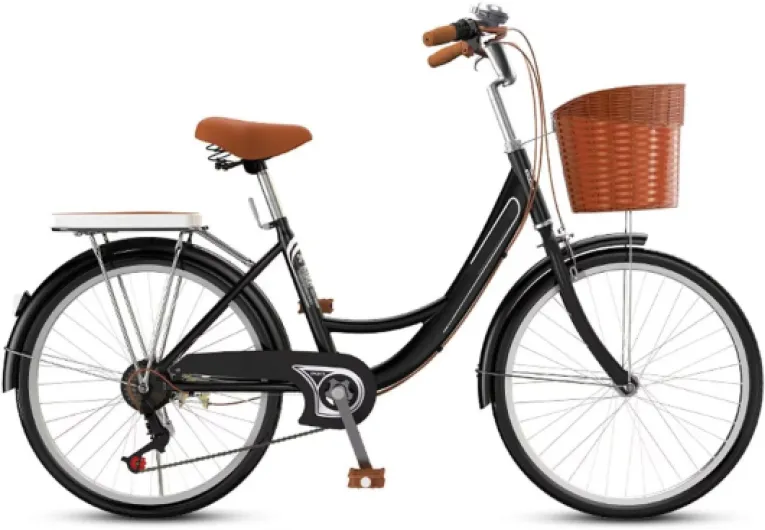 Générique Vélo hybride urbain 7 vitesses 24" et 26" pour jeunes filles, vélo de ville avec panier avant et porte-bagages arrière, vélo de route classique pour femmes Noir 24inch