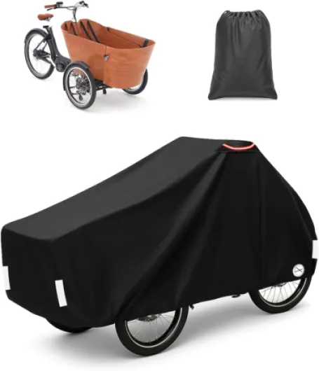 Housse de Protection Vélo Cargo Bache Velo Impermeable Exterieur Housse pour Vélo Cargo avec Bandes Réfléchissantes pour Triporteur 420D Oxford Protection UV 220x105x100cm Pour Trois Roues