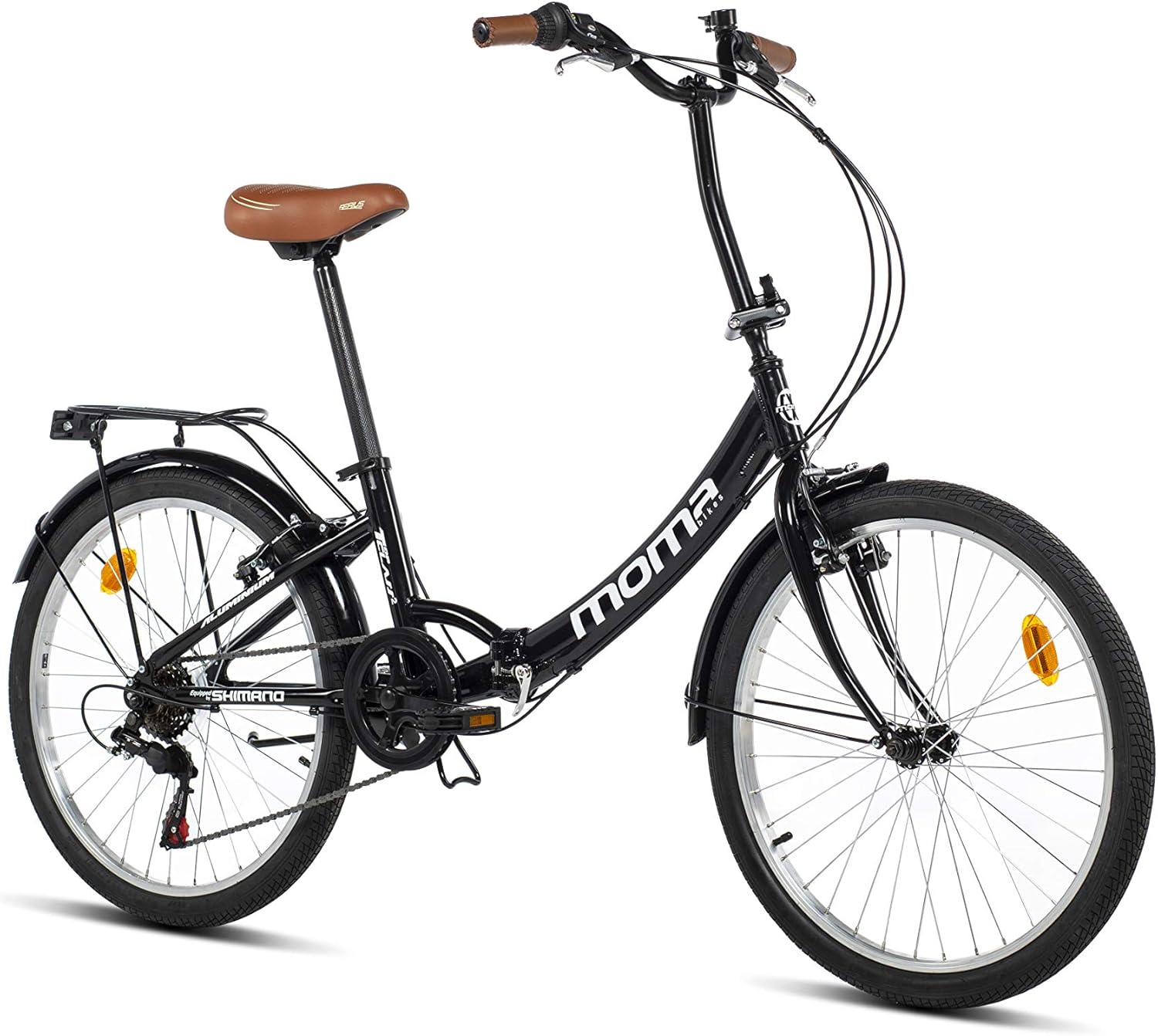 , Vélo de Ville Pliant, Top Class 24" Noir, Aluminium, 6V, Selle Comfort