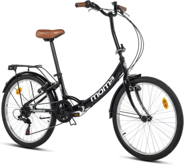 , Vélo de Ville Pliant, Top Class 24" Noir, Aluminium, 6V, Selle Comfort