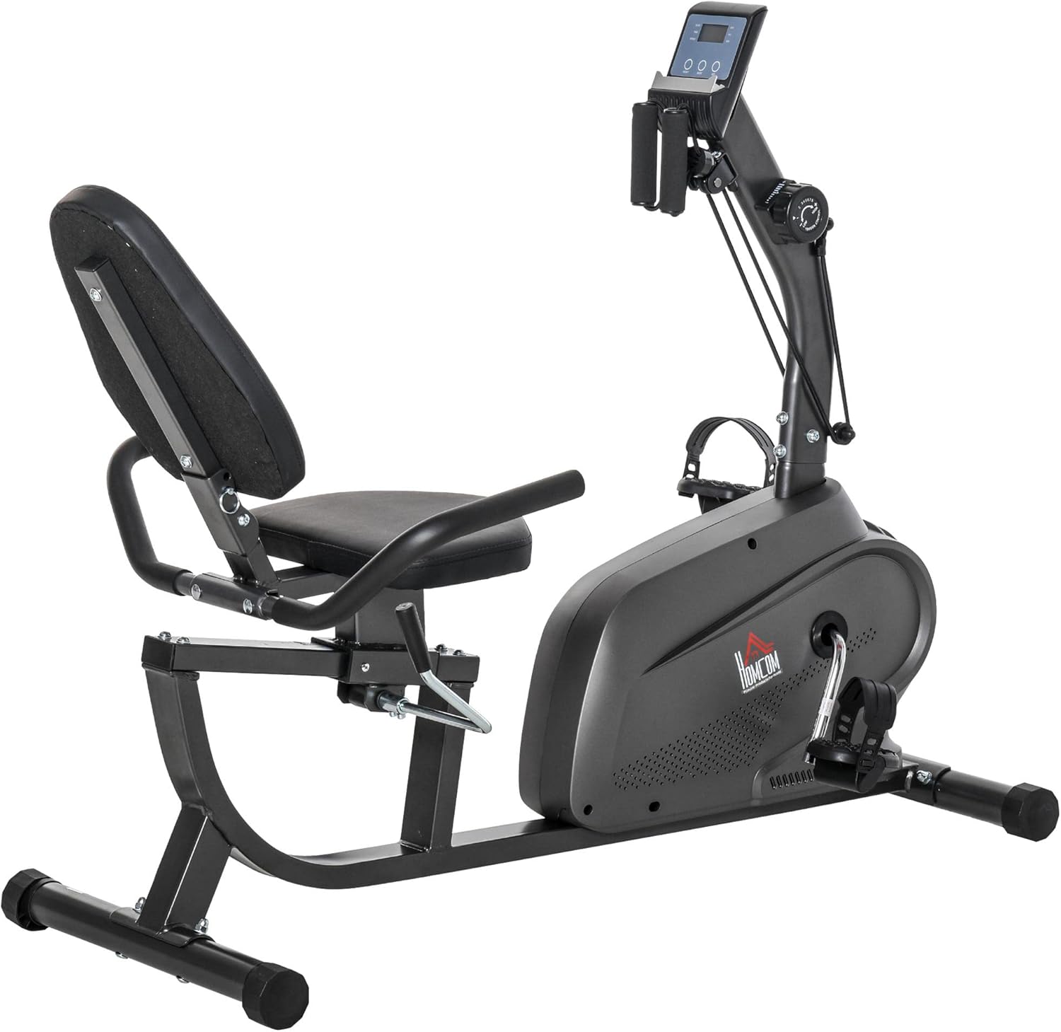 Vélo d'appartement vélo couché semi-allongé magnétique écran LCD multifonction selle réglable 2 bandes résistance acier noir