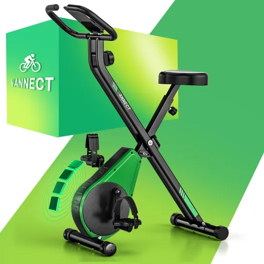 Velo d Appartement Pliable, VANNECT Vélo d' Appartement avec LCD et Mesure du Pouls Manuel, 16 Niveaux de Résistance, Vélo d’Exercice avec Support pour Tablette, Rangement Pliable, Capacité 150/160KG Dernier modèle - Vert