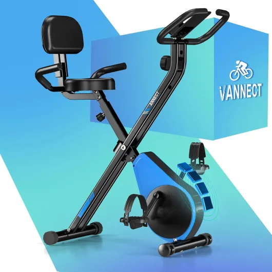 Velo d Appartement Pliable, VANNECT Vélo d' Appartement avec LCD et Mesure du Pouls Manuel, 16 Niveaux de Résistance, Vélo d’Exercice avec Support pour Tablette, Rangement Pliable, Capacité 150/160KG Dernier modèle - bleu