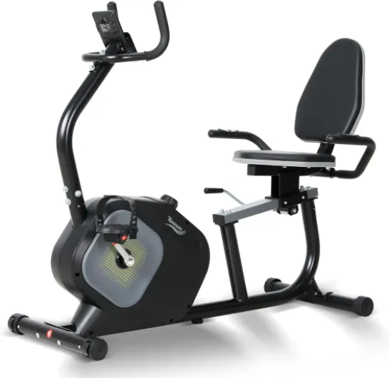 Vélo d'Appartement, Vélo Couché Semi-allongé Magnétique avec 16 Niveaux de Résistance Réglables, Vélo de Fitness avec Écran LCD, Poignées de Fréquence Cardiaque, Capacité de Charge de 100 kg