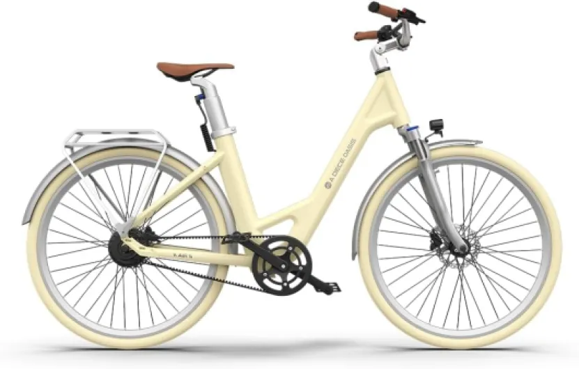 ADO Air28 Vélo électrique Urbain 28", Entraînement par Courroie, Freins à Disque Hydrauliques, Applications Intelligentes, Batterie Amovible au Lithium 36 V 9,6 Ah, Autonomie de 100 km Jaune