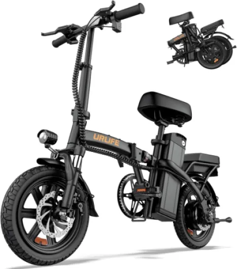 URLIFE Vélo Électrique, 14" Électrique avec Batterie au Lithium Amovible 48V7.5Ah, Vélo Électrique Pliable avec Pédalage Assistance, Moteur 250W, Autonomie 40-60km pour Adulte Noir