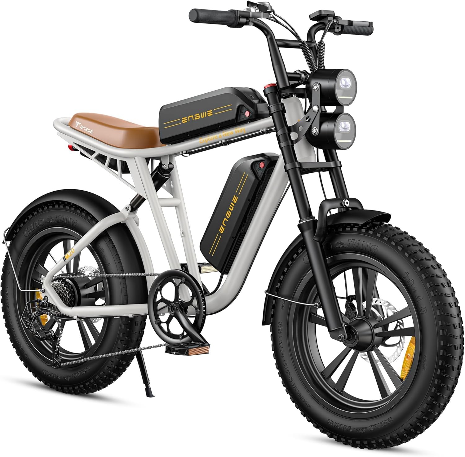 E Bike Hommes Vélo électrique-Ebike avec Une Batterie/ 2 Batteries, E-Bike 20 * 4.0 Pouces Pneus Gras, Ebike Hommes jusqu'à 75km/150km/90km/170km, Vélo électrique 7 Vitesses, M20/M1 Blanc Batterie Double