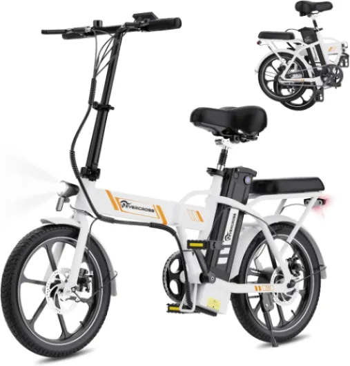 Vélo Electrique pour Adultes, 16''/20" Vélo Electrique à Gros Pneus, 250W E Bike,Jusqu'à 25KM/H, 36V/48V Batterie Amovible, Vélo Tout-Terrain Electrique pour la Neige de Montagne 16'' × 2.1'' Pneus EK5 Blanc - Max 60KM