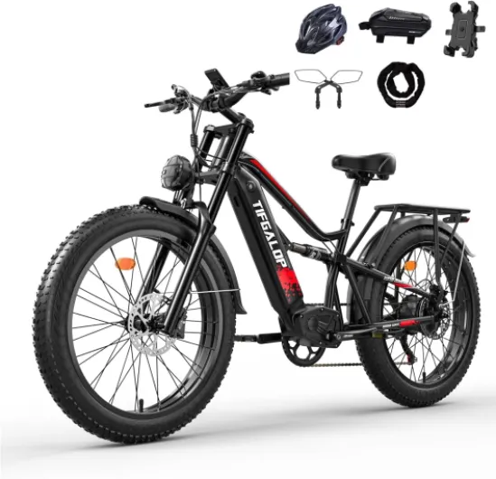 Tifgalop Vélo électrique Adulte, vélo électrique Tout-Terrain de 26 Pouces, Double amortisseurs, 7 Vitesses, Batterie au Lithium 52V 19Ah/21Ah, autonomie de croisière jusqu'à 40-90Km ES7-19Ah-Noir