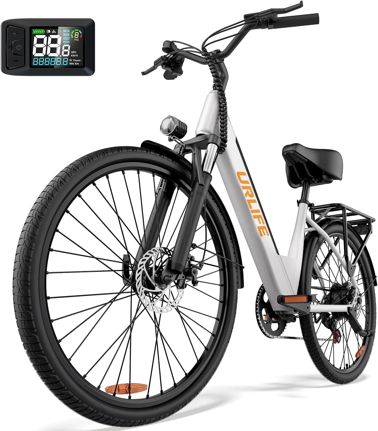 URLIFE Vélo Électrique, 26" Électrique avec Batterie, Vélo de Montagne Electrique avec 7 Vitesses, Moteur 250W, E Bike pour Adulte 36V 13AH Blanc
