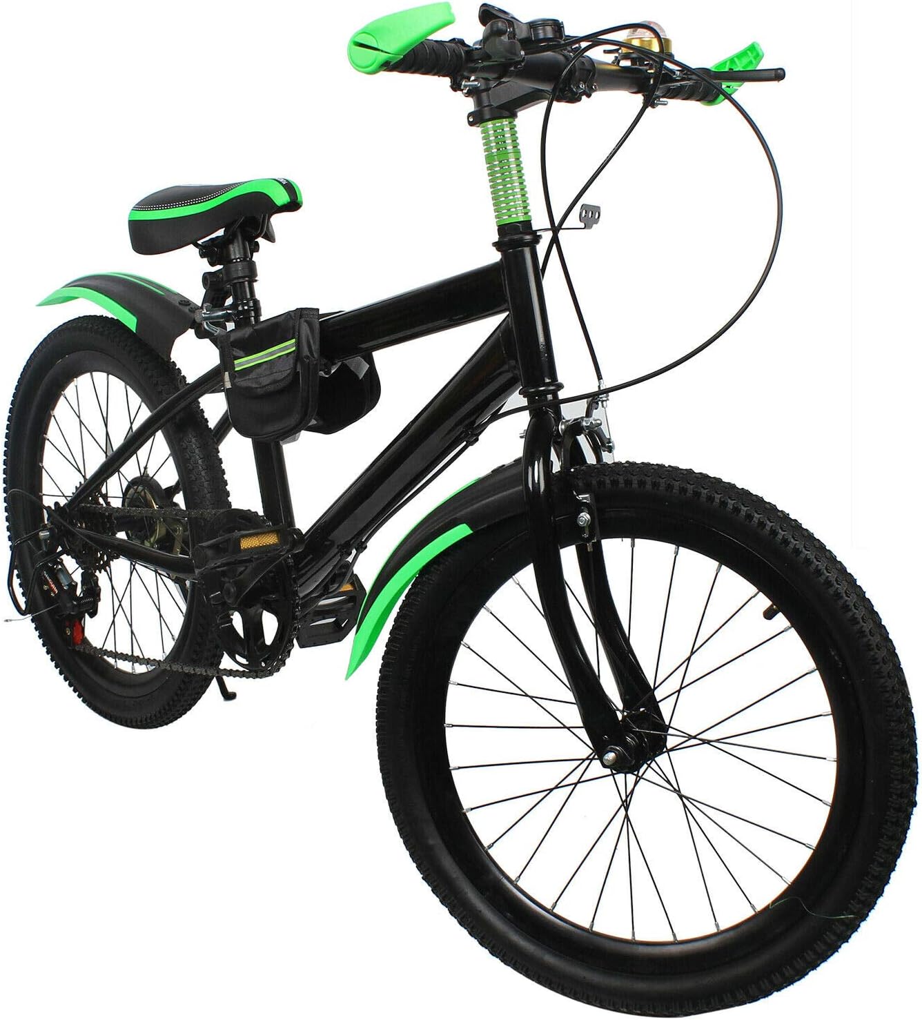 VTT 20 pouces avec garde-boue, 7 vitesses, pour garçons et filles, roue à ressort en acier au carbone cadeau pour 125 cm à 155 cm Vert