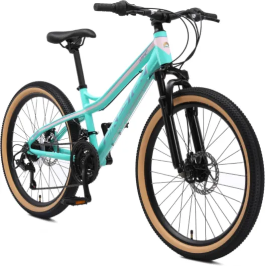 VTT Vélo Tout Terrain pour Enfants de 10-13 Ans - Bicyclette 24 Pouces 21 Vitesses Shimano, Hardtail, Freins Disc, Suspension Turquoise