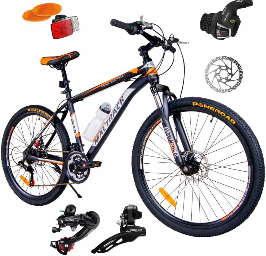 Vélo Tout Terrain - de Montagne - VTT - Roues 26 Pouces - 18 Vitesses - Guidon Ergonomique - Freins à Disques Mécaniques - Fourche Suspendue - Jantes Aluminium Orange